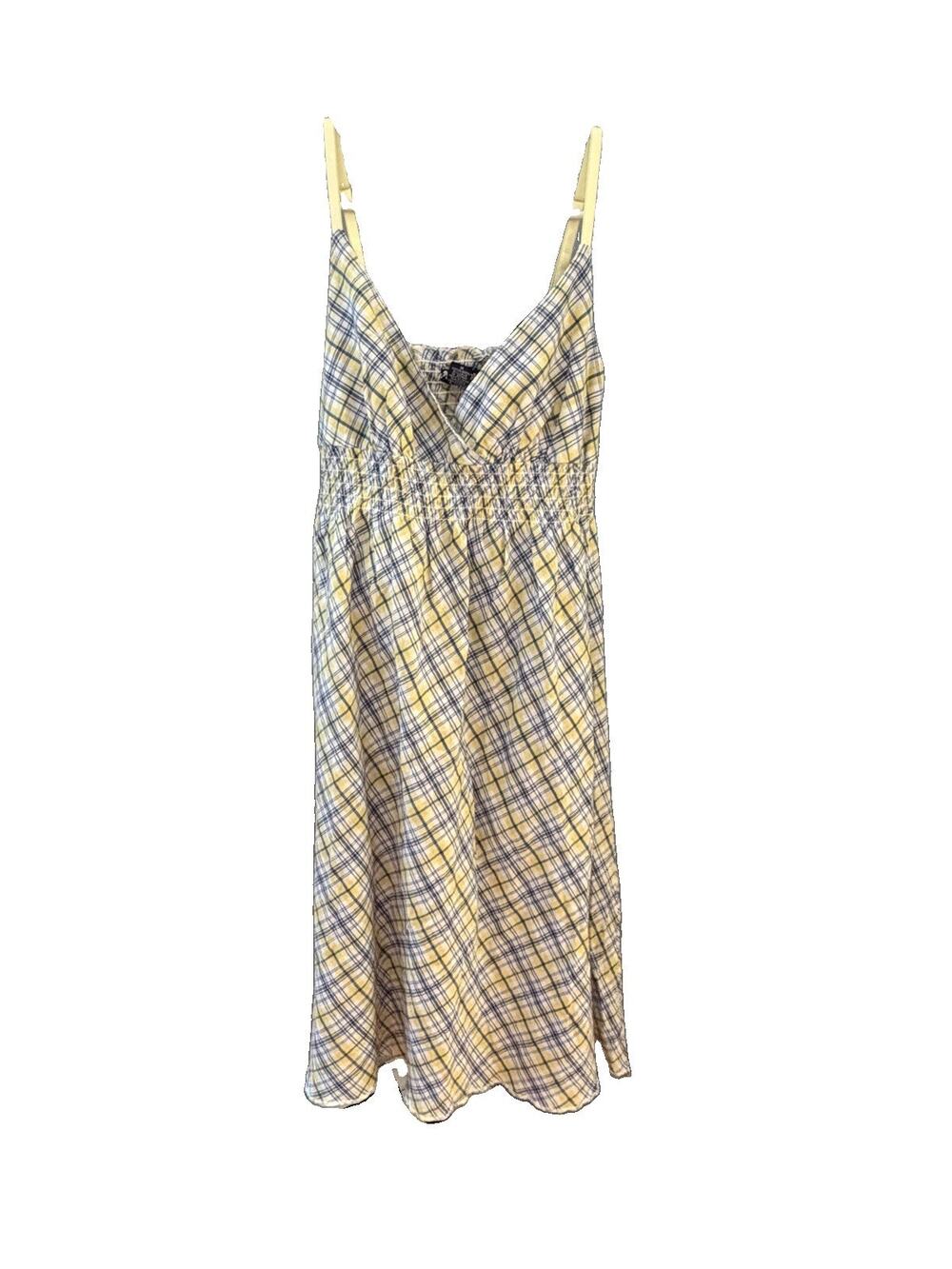 Y2K Planet Gold 100% Cotton Yellow Plaid V-Neck Fit And Flare Sundress